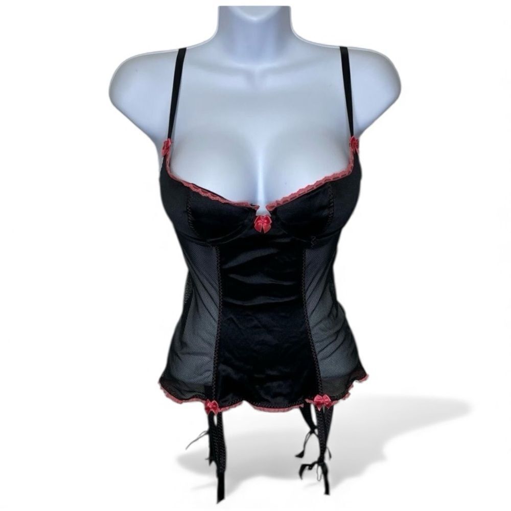 Vintage Frederick’s Of Hollywood Lingerie Padded Bra Mesh Sides Black Coral Sm